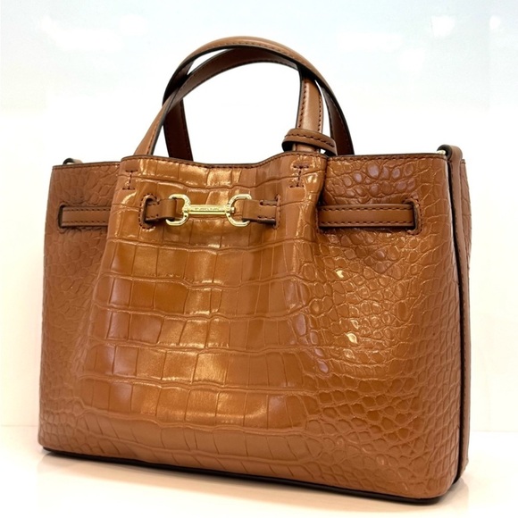 Michael Kors Carson Small Crocodile Embossed Satchel Bag Luggage - Picture 1 of 11